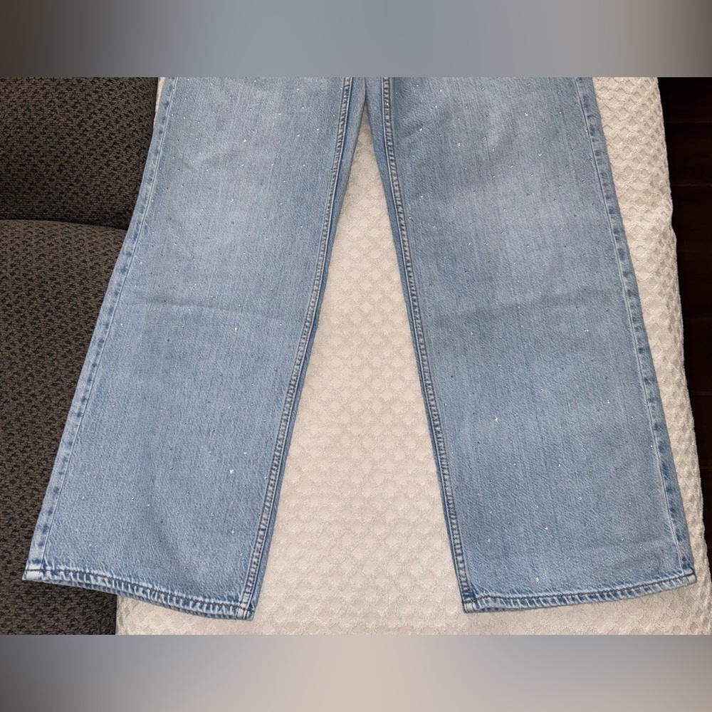 rag & bone Lori Mid Rise Wide Leg Rhinestone Denim Jean Light Wash Jewel Size 28 - Picture 5 of 14
